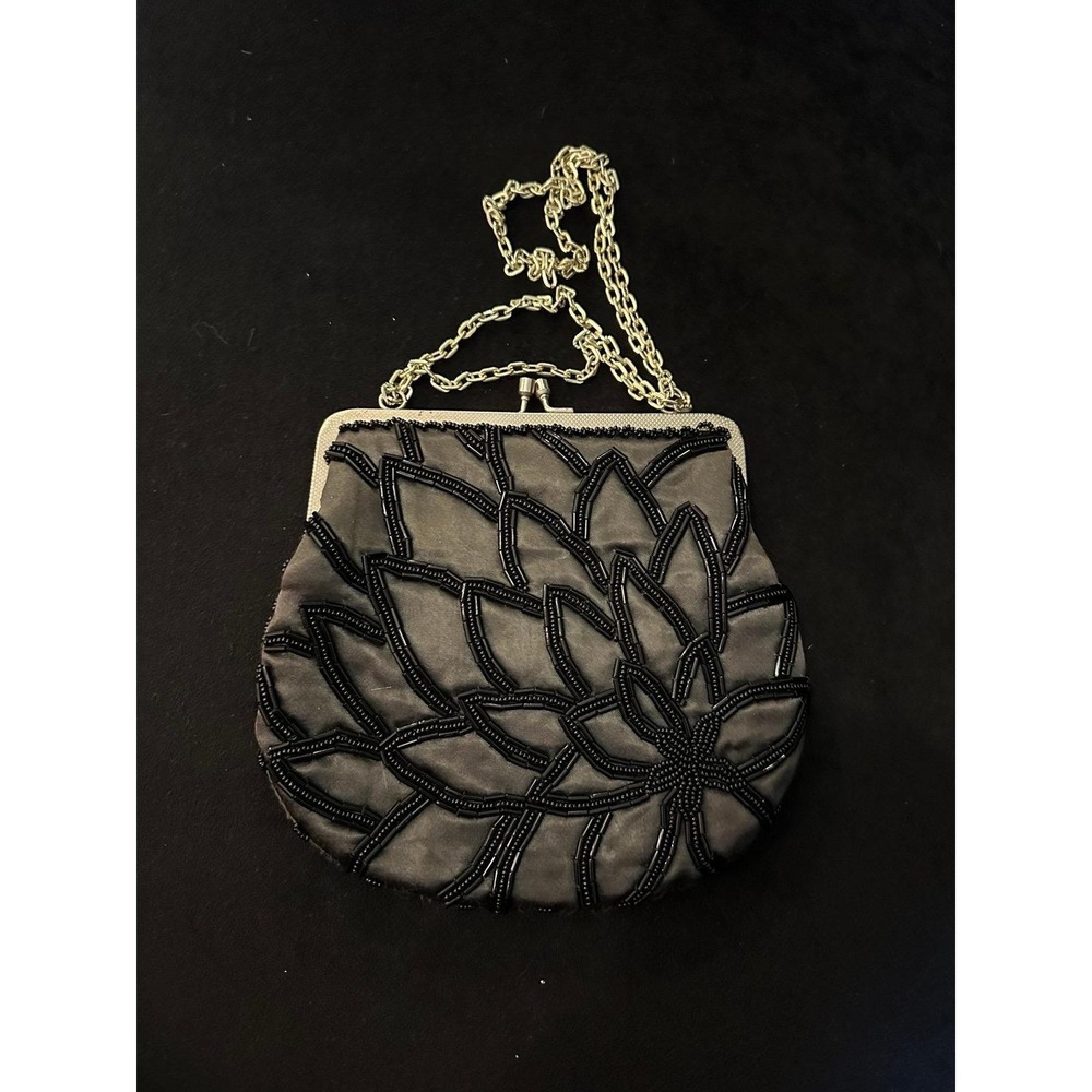 Vintage Beaded Clutch Evening Bag with Chain 6" x 6.5" Hong Kong Mid Mod 60s